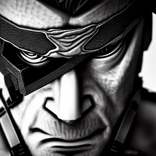 Image similar to photograph portrait of Solid Snake, intricate detail, sigma 85mm f/1.4, 4k, depth of field, high resolution, 4k, 8k, hd