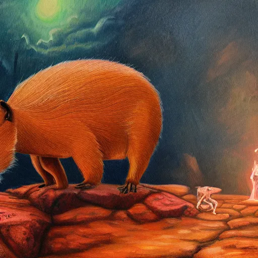 Image similar to extremely detailed painting of a demon capybara in hell