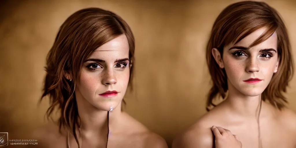 Prompt: Emma Watson portrait baroque room cinematic lighting canon 5d mk4