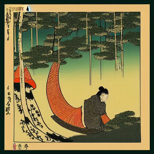 Prompt: “a leafy forest at dusk, in the style of Ukiyo-e”
