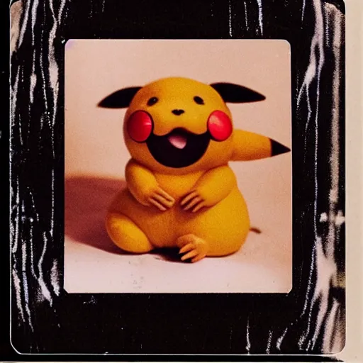 Prompt: found footage polaroid of suprised pikachu, indie horror movie atmosphere