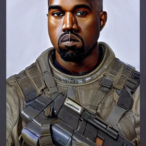 Image similar to Kanye West as a Sci-Fi Soldier, close-up portrait art by Donato Giancola and James Gurney, digital art, trending on artstation