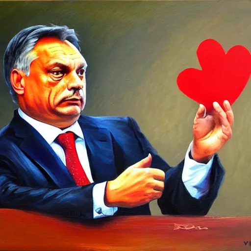 Image similar to viktor orban asking for money, oil painting