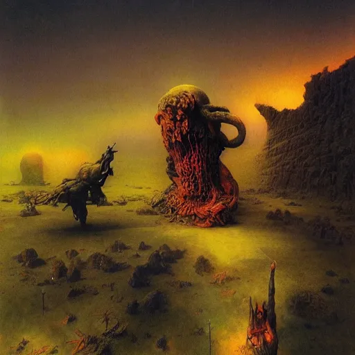 Image similar to war wonderland by lisa frank and beksinski and wayne barlowe, exquisite detail, post processing, masterpiece, cinematic, sharp focus, deep colors