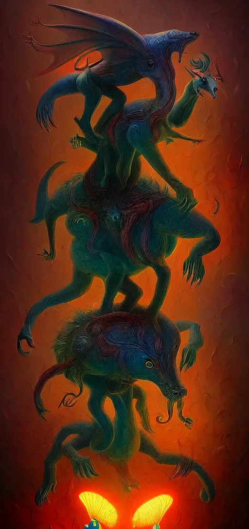 Image similar to strange mythical beasts of whimsy, surreal dark uncanny painting by ronny khalil