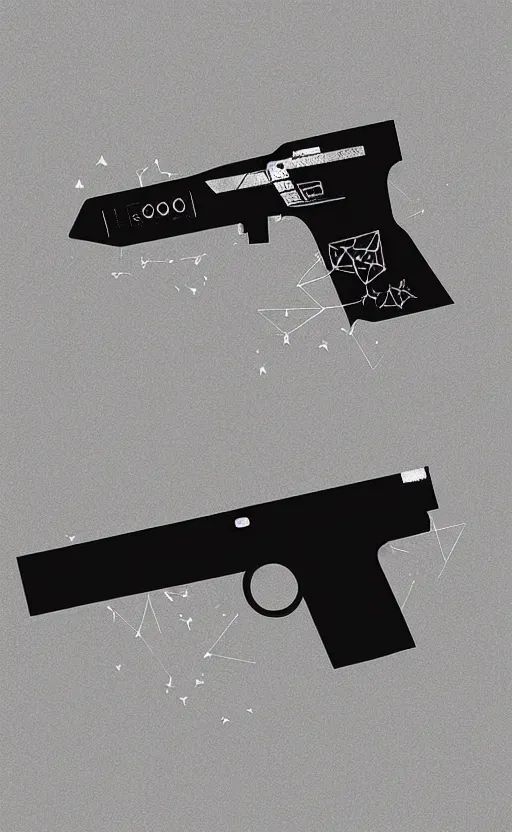 Image similar to “ geometric laser gun, floating in dark space ”