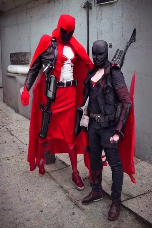 Image similar to red hood cosplay, creepy, disturbing