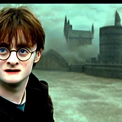 Image similar to happy potter, movie, epic scene, by christopher nolan