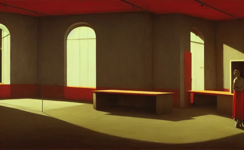 Prompt: Inside a prison, Edward Hopper and James Gilleard, Zdzislaw Beksinski, Mark Ryden, Wolfgang Lettl highly detailed, hints of Yayoi Kasuma