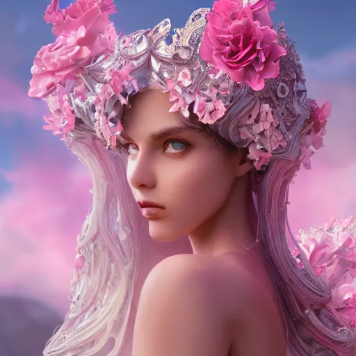 Prompt: expressive full body photo of sophia lauren as beautiful angel, smooth glowing skin, ornate headpiece made from pink flowers, glamour shot, by yoshitaka amano, by greg rutkowski, by jeremyg lipkinng, by artgerm, octane render, unreal engine, photorealistic, canon r 3, fashion photography