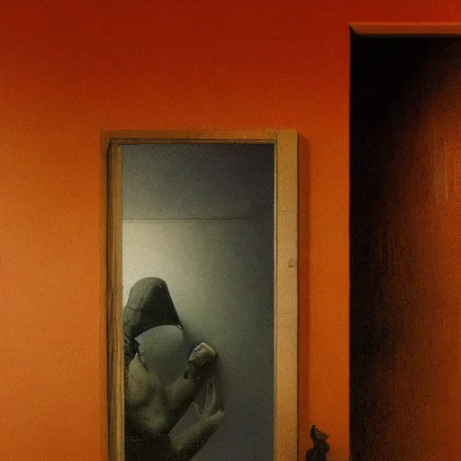Image similar to depressed fbi agent in a run down motel room, beksinski, wayne barlowe, very coherent symmetrical artwork, cinematic, hyper realism, high detail, octane render, 8 k