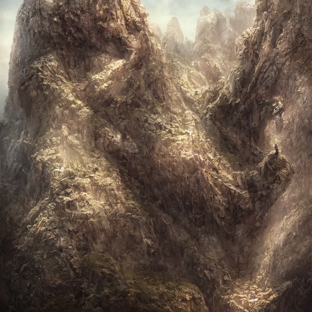 Image similar to a detailed portrait of a giant robotic face buried half way in a cliff face by Greg Rutkowski, Sung Choi, Mitchell Mohrhauser, Maciej Kuciara, Johnson Ting, Maxim Verehin, Peter Konig, final fantasy, Marco lense , 8k photorealistic, cinematic lighting, HD, high details, atmospheric , trending on artstation