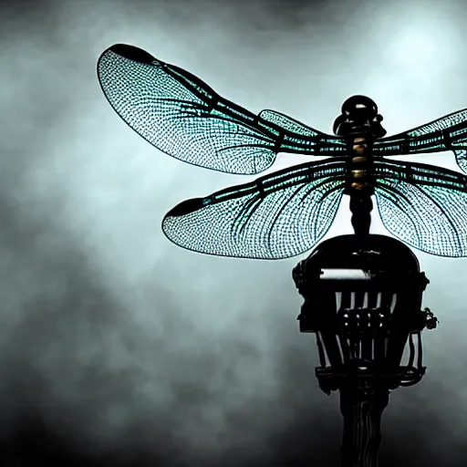 Image similar to dragonfly recording a new music, dark fantasy, electronic music, rave, HD, strong contrast