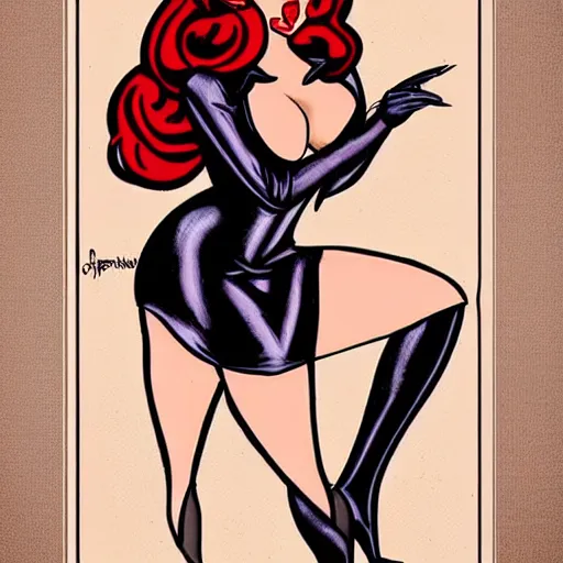 Image similar to gothic jessica rabbit in the style of a vintage pin-up