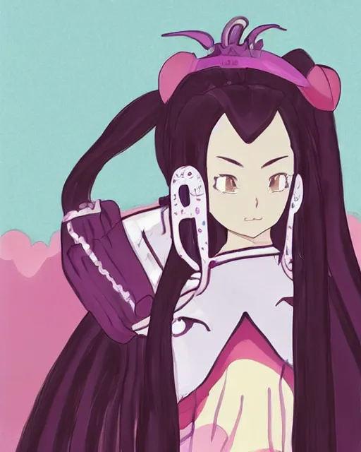 Image similar to Nezuko with single horn wearing Balenciaga, art of ‘B.c.N.y.’ and Toni Infante, demon anime girl