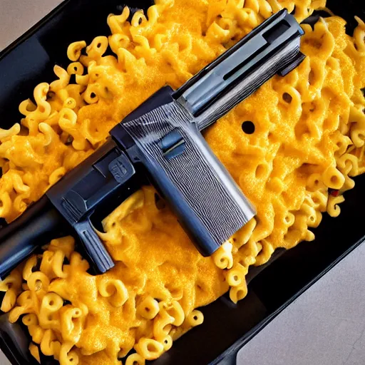 a gun made of mac and cheese, Stable Diffusion