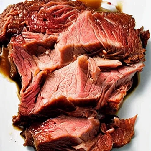 Image similar to chuck roast norris, food photo of chuck norris face in chuck roast