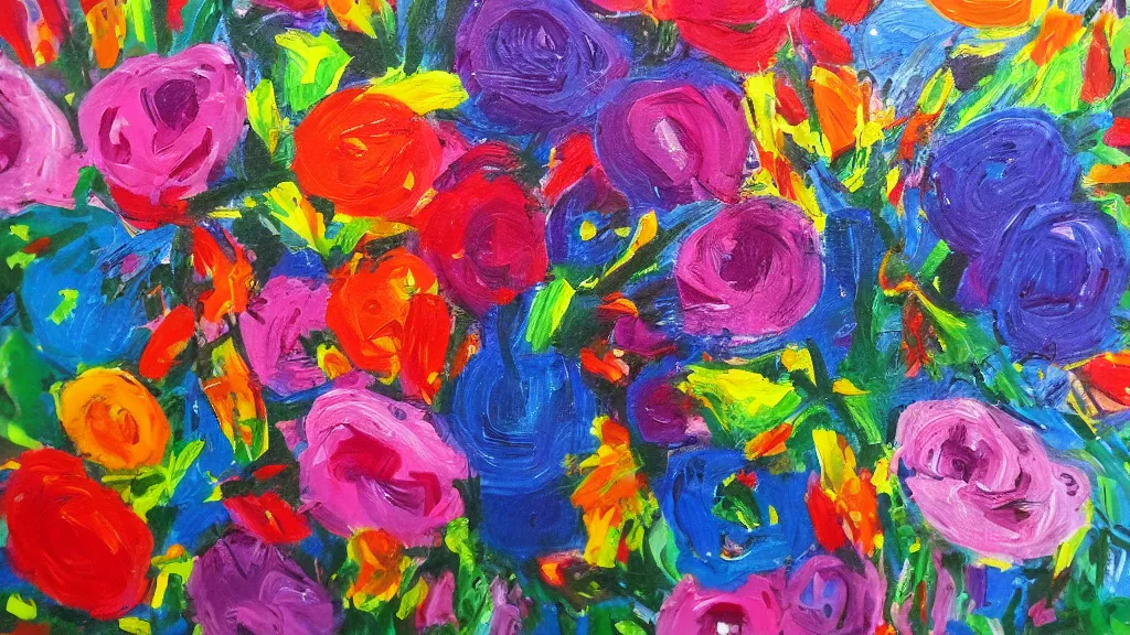 Image similar to a bouquet of colorful flower acrylic artwork