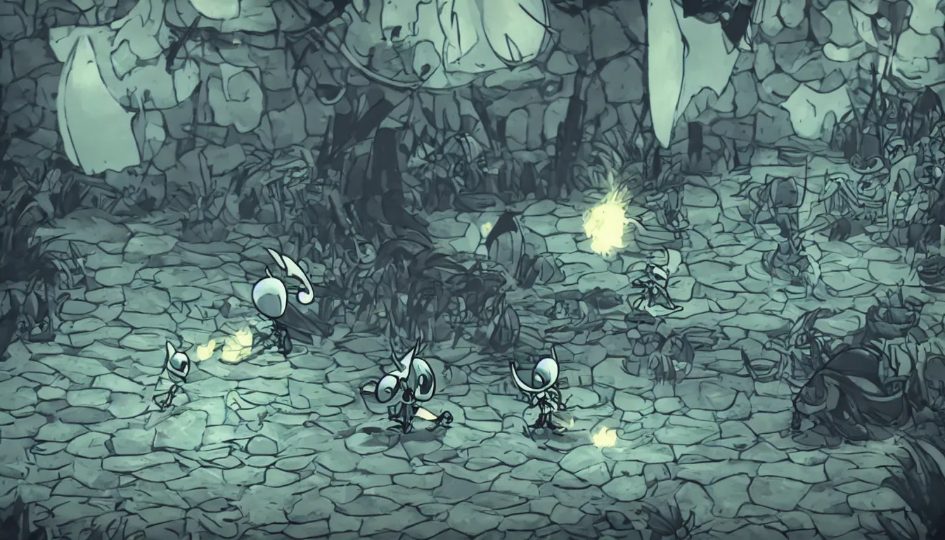 Image similar to Walter White sword fighting the hollow knight, cinematic, detailed.