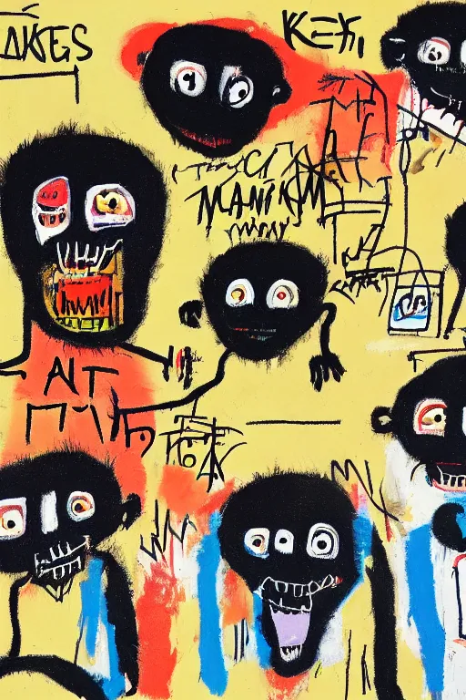 Image similar to an illustration of monkeys killing children in the style of basquiat by margaret wise brown