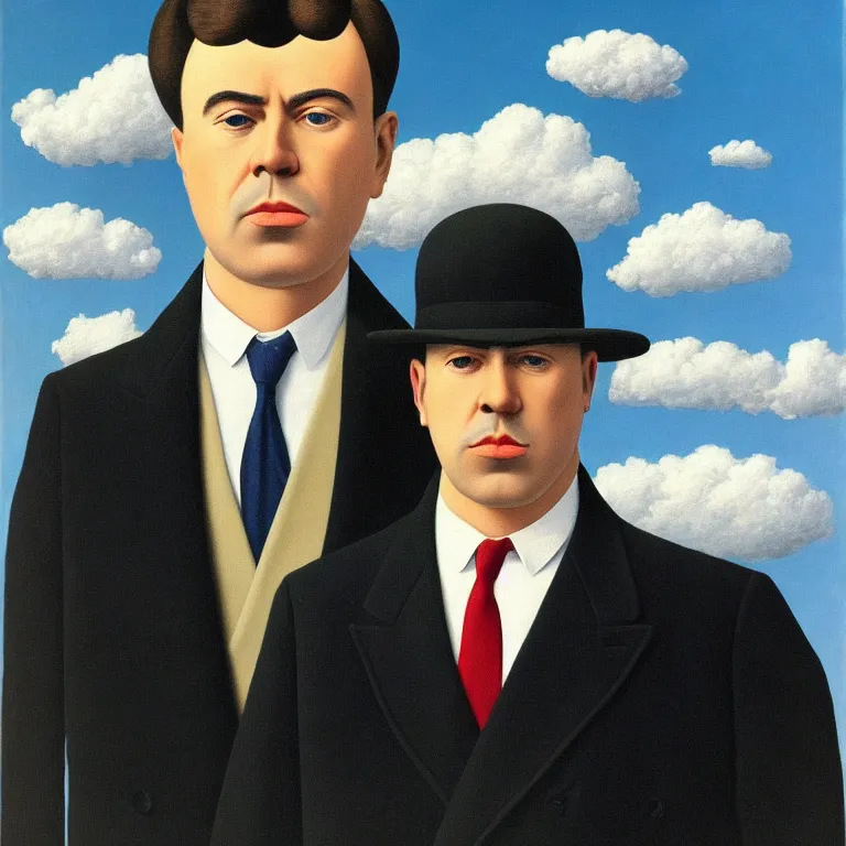 Image similar to portrait of a man made out of clouds in a suit, by rene magritte, detailed painting, hd, hq, high resolution, high detail, 4 k, 8 k