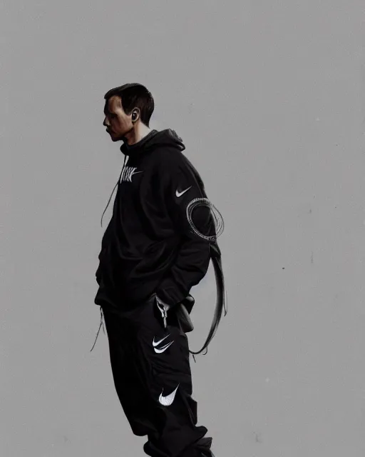 Prompt: Medium shot of Erolson Hugh wearing Nike ACG+Acronym P31-DS Pants in the style of greg rutkowski