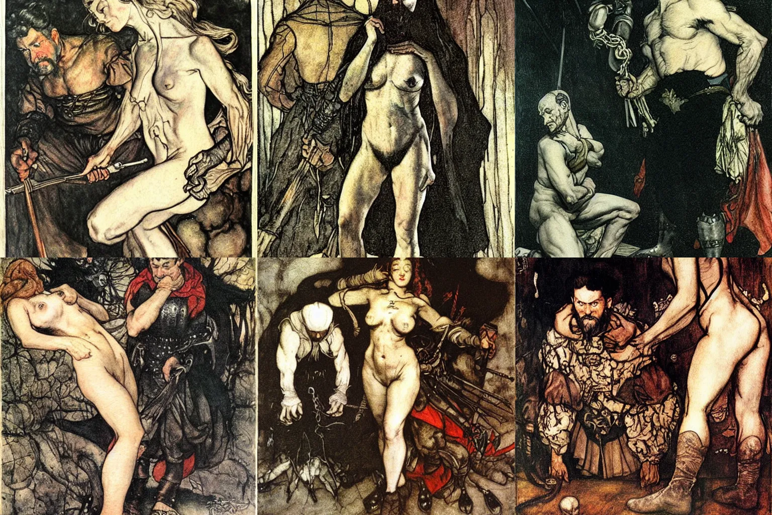 Prompt: strength and fear. painting by diego velazquez, arthur rackham and milo manara