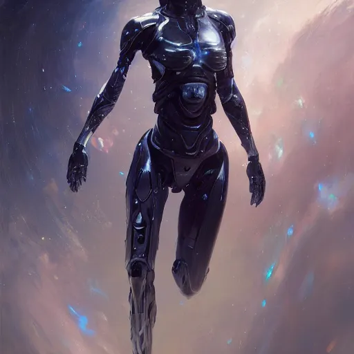 Image similar to galaxy surfing stunning cyborg, expressive oil painting, by yoshitaka amano, by greg rutkowski, by jeremy lipking, by artgerm,, h e giger, digital art, octane render