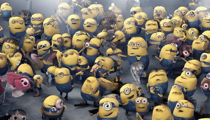 Image similar to fight!! club!!!!, fight!! club!!!! ((((the minions)))), movie still, directed by David fincher