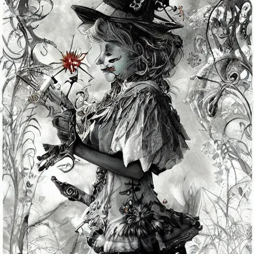 Image similar to alice in wonderland high on weed, intricate detail, painting, royo, frazetta, whealan,