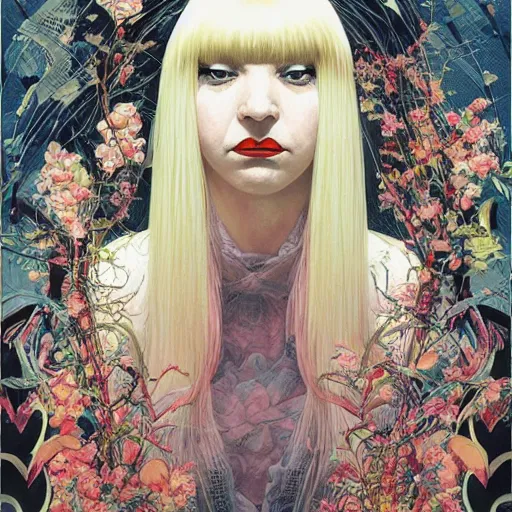 Image similar to portrait of crazy beautiful singer sia kate isobelle furler, big ribbon, ymmetrical, by yoichi hatakenaka, masamune shirow, josan gonzales and dan mumford, ayami kojima, takato yamamoto, barclay shaw, karol bak, yukito kishiro