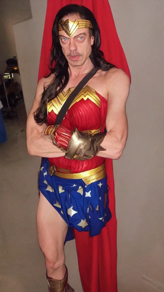 Prompt: steve buscemi dressed as wonder woman