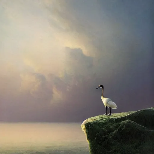 Image similar to beautiful painting of a goose on a island in the middle of the sea, beautiful artwork, intricate artwork by tooth wu, greg rutkowksi and beksinski, 4 k