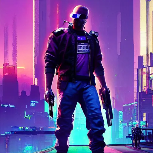 Image similar to cyberpunk 2 0 7 7 cop, purple and blue hour, art by craig mullins