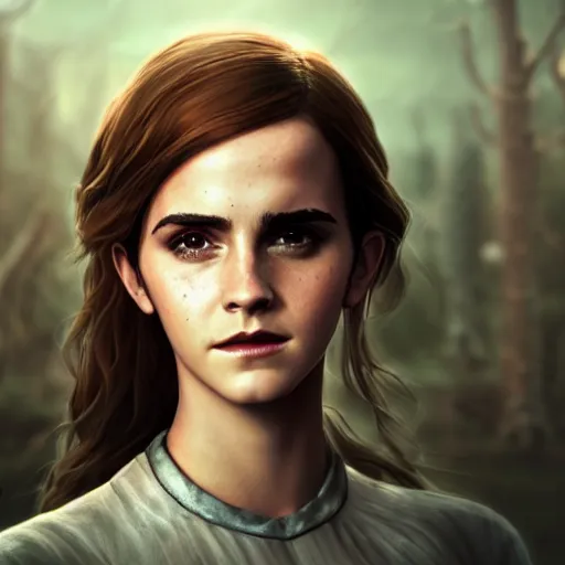 Prompt: An epic fantasy comic book style portrait painting of Emma Watson, unreal 5, DAZ, hyperrealistic, octane render, cosplay, RPG portrait, dynamic lighting