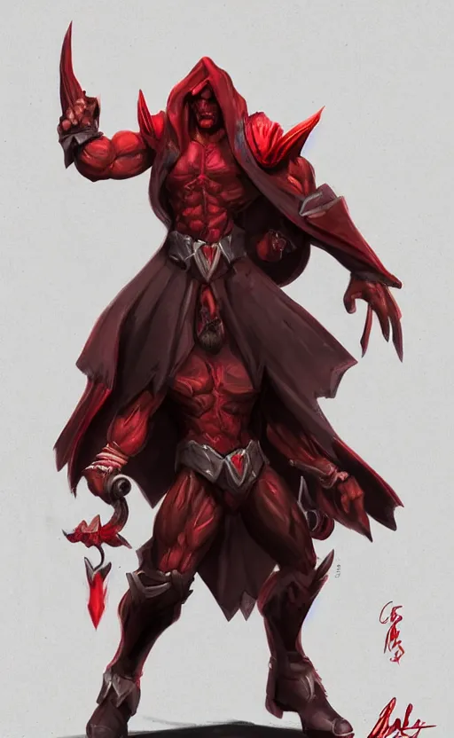 Image similar to a mindblowing red wizard, chad, handsome, super buff and cool, very detailed, sharp, matte, concept art, illustration, digital art, overwatch style, dnd, muscular, body builder