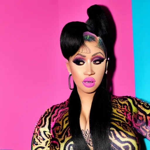 Image similar to a full body image of a hybrid between cardi b and nicki minaj