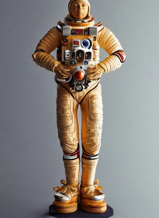 Image similar to high intricate statue of an astronaut carved from wood in baroque style, studio light, maria panfilova, andrea savchenko, mike kime, ludovic plouffe, qi sheng luo, oliver cook, trending on artstation