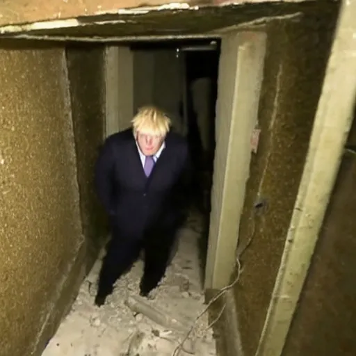 Prompt: boris johnson hiding in a basement, trailcam footage