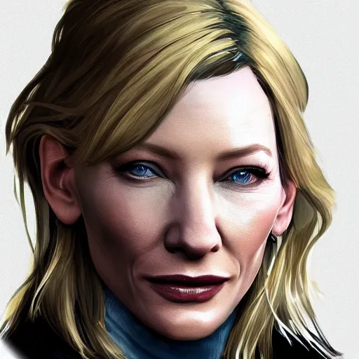 Image similar to concept art of cate blanchett in grand theft auto V, gaming, detailed, 4k