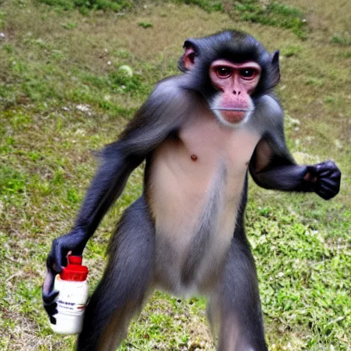 Prompt: cappuchin monkey stealing a bad bag of drugs