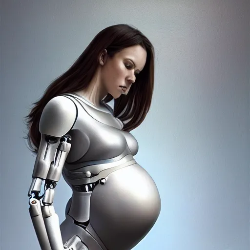 Prompt: pregnant female humanoid cyborg consisting of human parts and robot parts, 8 k, highly detailed, realistic, refined, bautiful, fine art photography, hyper realistic, in the style of greg rutkowski, by artgerm, by gustave dore, by marco turini, photorealistic, elegant, sharp focus, majestic, award winning picture, intricate, artstation,