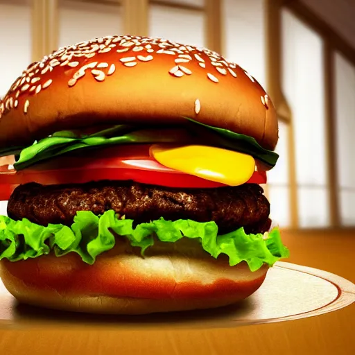 Image similar to a very realistic picture of a hamburger with french fried , ultra realistic, hyper detail,