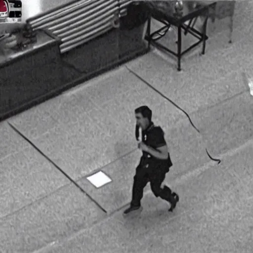 Prompt: surveillance camera footage of xavi hernandez trying to rob a house