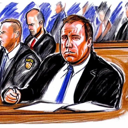 Image similar to alex jones courtroom sketch court trial