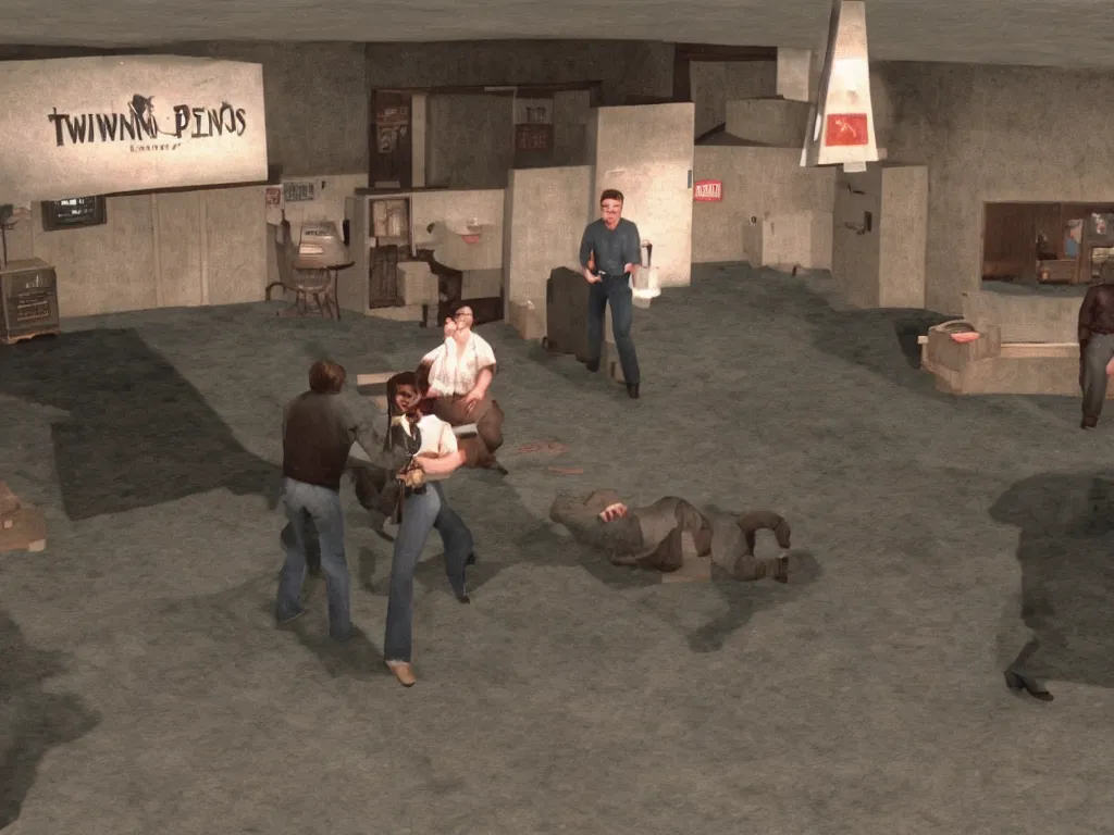 Image similar to Twin Peaks tv series Roadhouse as a PS1 third person video game