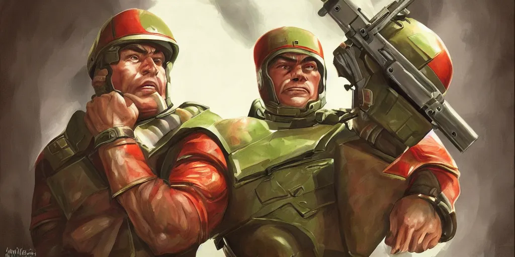 Image similar to doomguy as a soviet soldier, portrait, concept art, art by artgerm