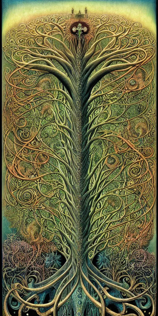 Image similar to tree of life by roger dean and andrew ferez, art forms of nature by ernst haeckel, divine chaos engine, symbolist, visionary, art nouveau, botanical fractal structures, organic, detailed, realistic, surreality