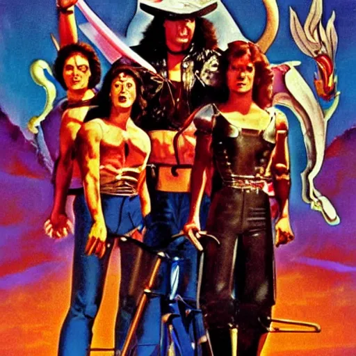 Image similar to into glory ride, 1980s fantasy movie poster artwork