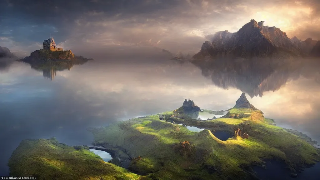 Prompt: amazing landscape photo of a floating castle in the sky, sky island by marc adamus, beautiful dramatic lighting